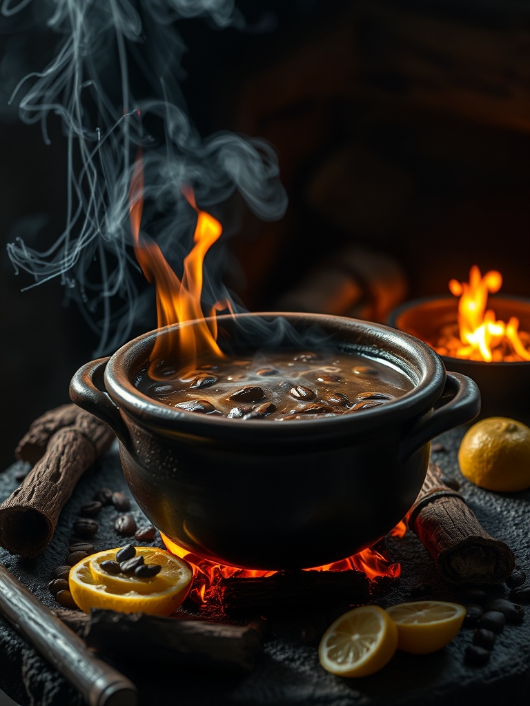 Queimada Galega: Descubra os Segredos Desta Bebida Mística da Espanha 2 Uma imagem de uma Queimada Galega sendo preparada em uma cerimônia tradicional, com chamas e ingredientes visíveis, representando esta bebida espanhola.